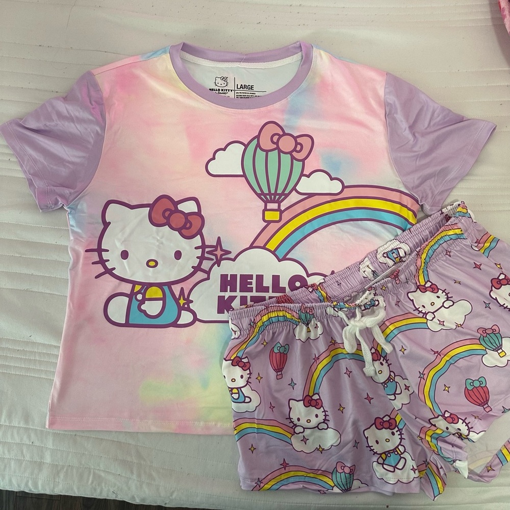 Womens sz large Hello Kitty shorts pajamas. Tye dye and rainbow brand new w tags